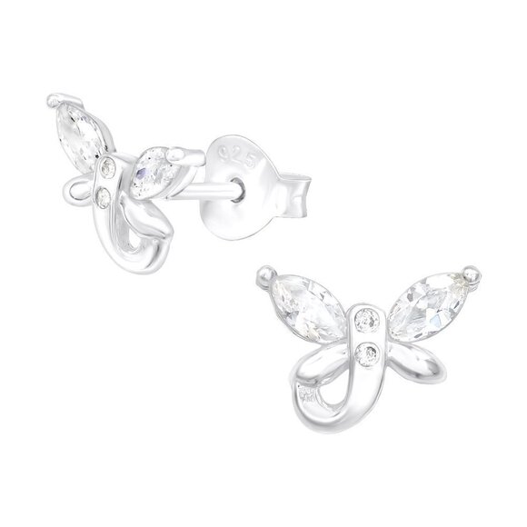 Sterling Silver Crystal Butterfly Stud Earrings - Picture 1 of 10